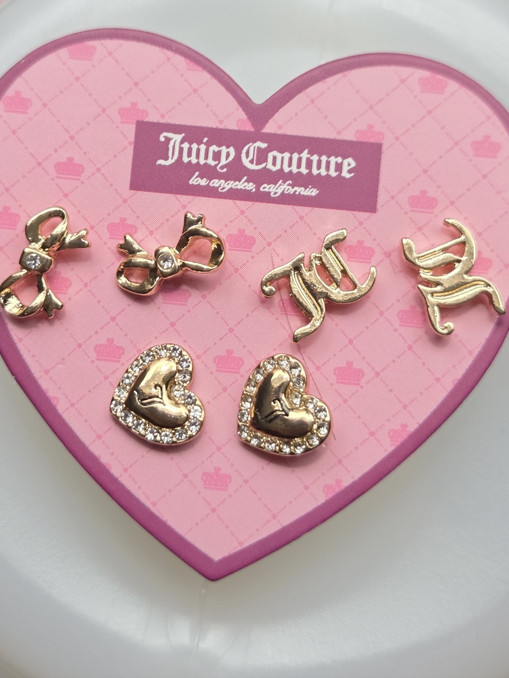 Juicy Couture Jewelry Gold Trio Stud Earrings 3-Pair Set - Heart, logo, Bow